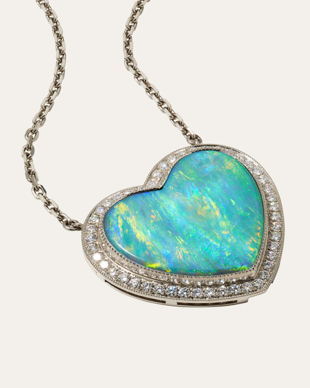 Australian Opal Heart Necklace with Diamonds