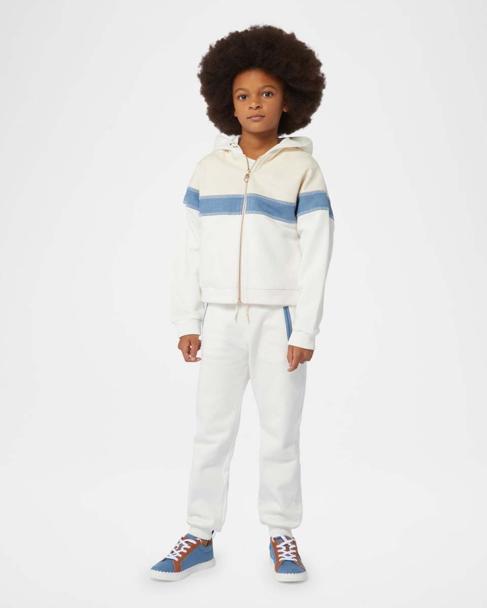 Girl's Denim Trim Fleece Hoodie, Size 4-