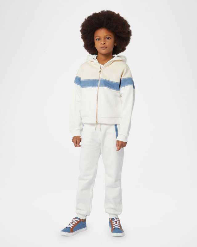 Girl's Denim Trim Fleece Hoodie, Size 4-