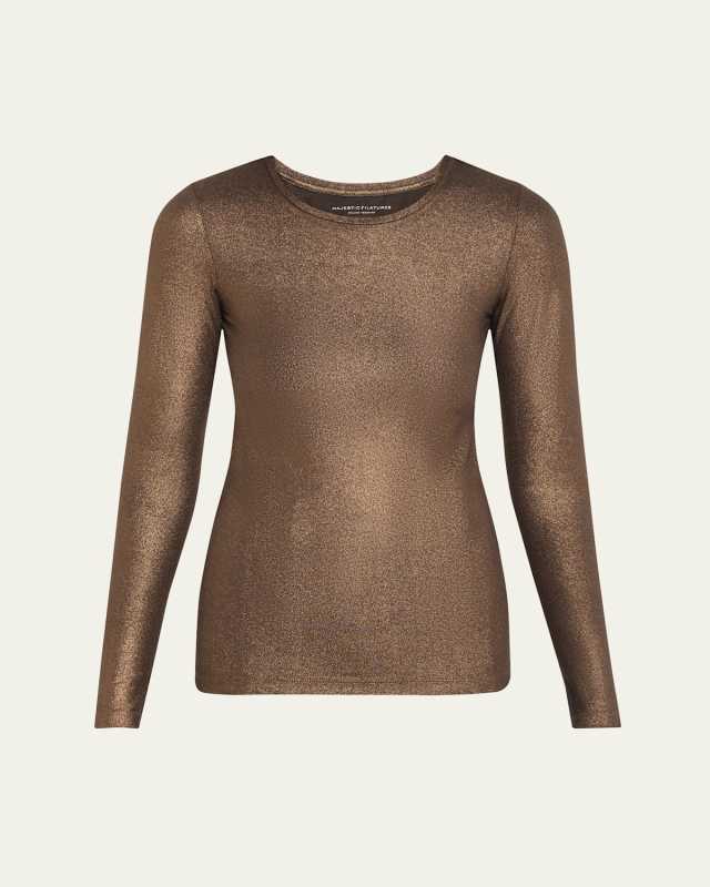Metallic Long-Sleeve Viscose Tee