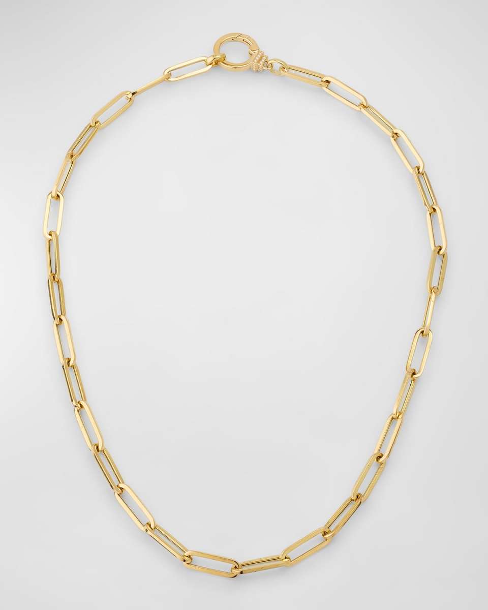 18K Yellow Gold Paperclip Chain Necklace with Diamonds, 18"