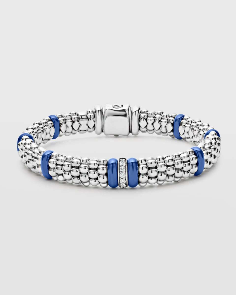 Blue Caviar Ultramarine Ceramic 1-Diamond Link Smooth 9mm Rope Bracelet