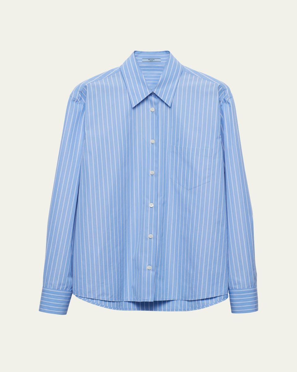 Striped Cotton Poplin Button-Front Shirt