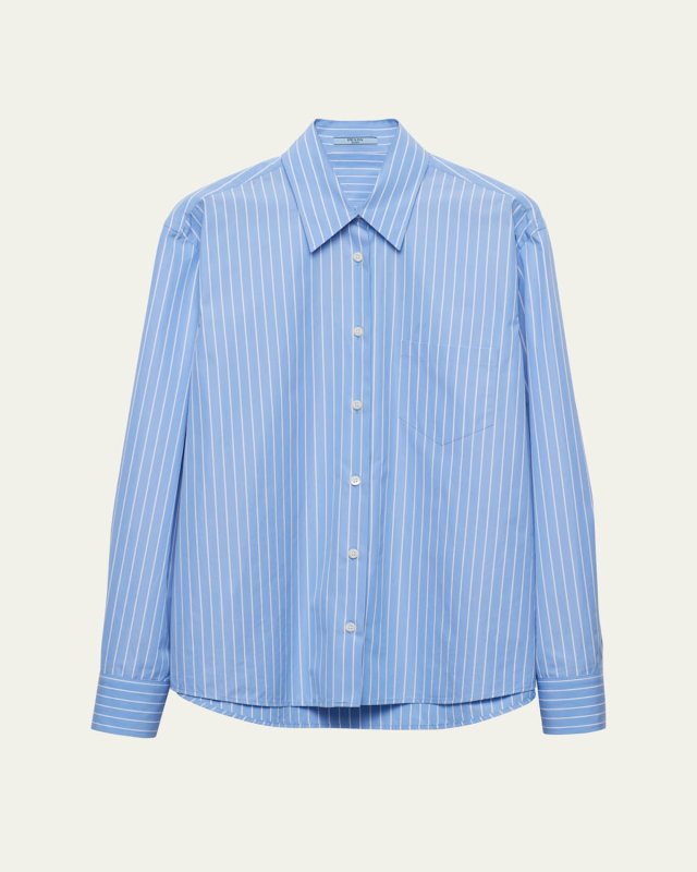 Striped Cotton Poplin Button-Front Shirt