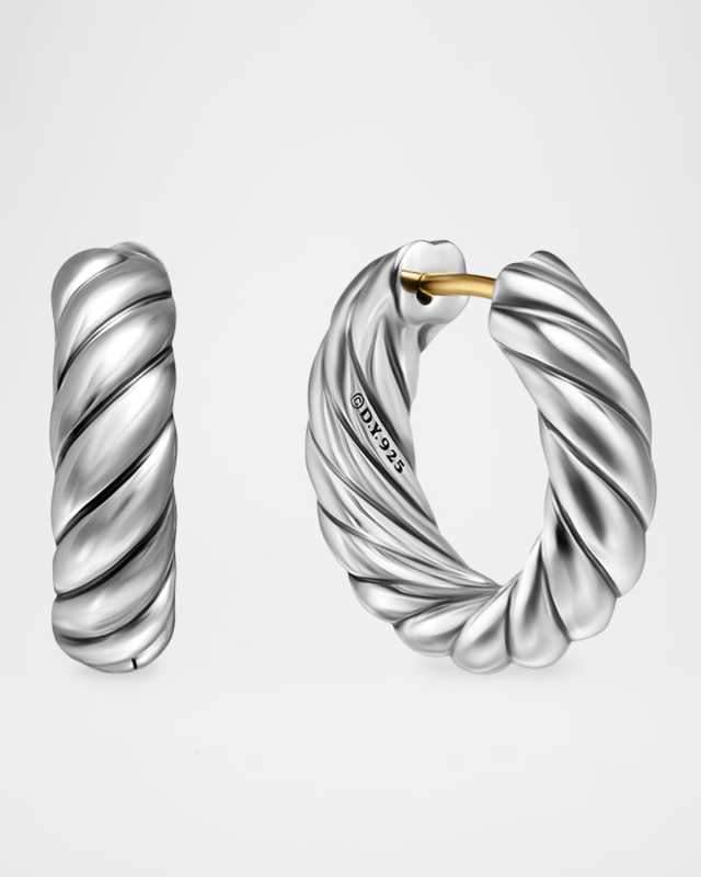 Sculpted Cable Hoop Earrings in Silver, 5.4mm, 0.75"L