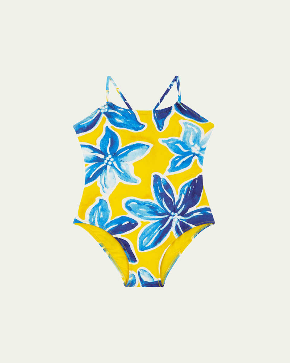 Girl's Macro Raiat-Print One-Piece Swimsuit, Size 2-1