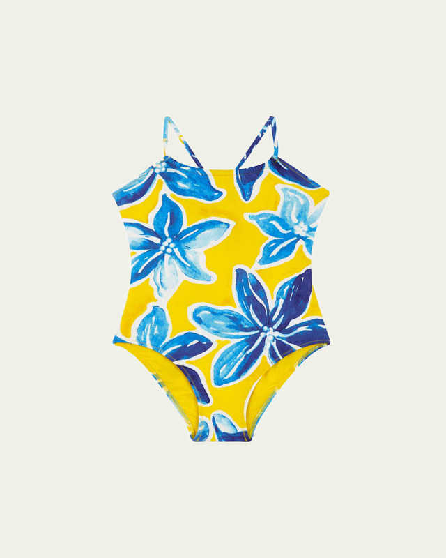 Girl's Macro Raiat-Print One-Piece Swimsuit, Size 2-1