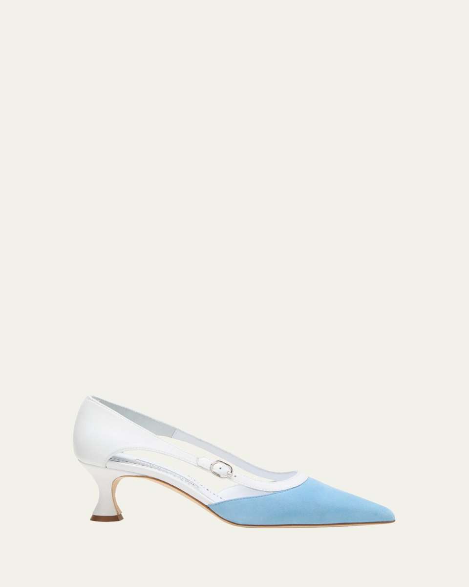 Ahad Bicolor Mixed Leather Buckle Pumps