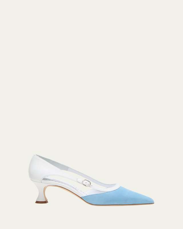 Ahad Bicolor Mixed Leather Buckle Pumps