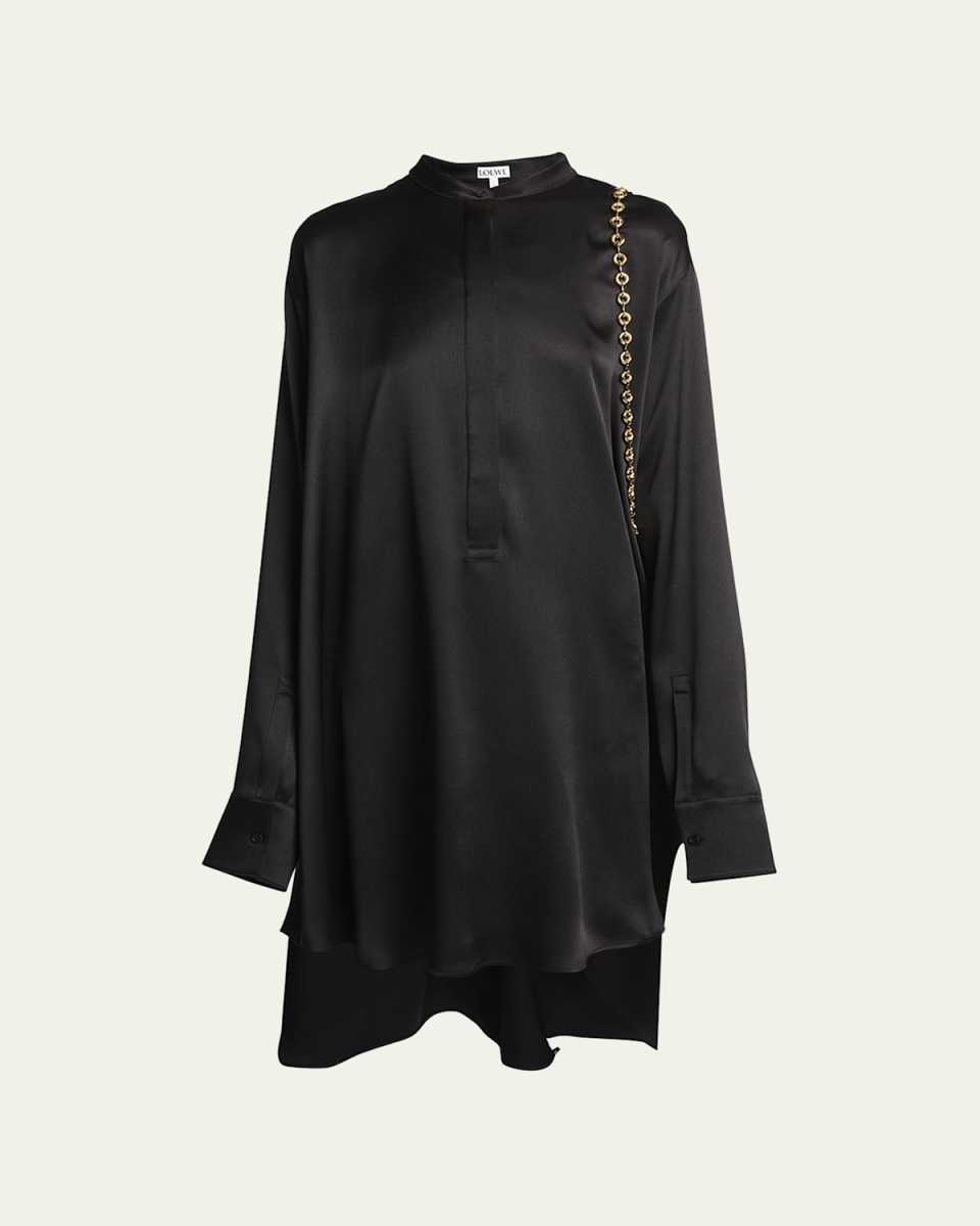 Silk Shirtdress with Chain Drape Detail