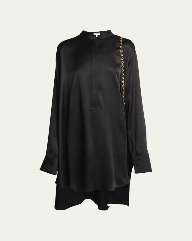 Silk Shirtdress with Chain Drape Detail