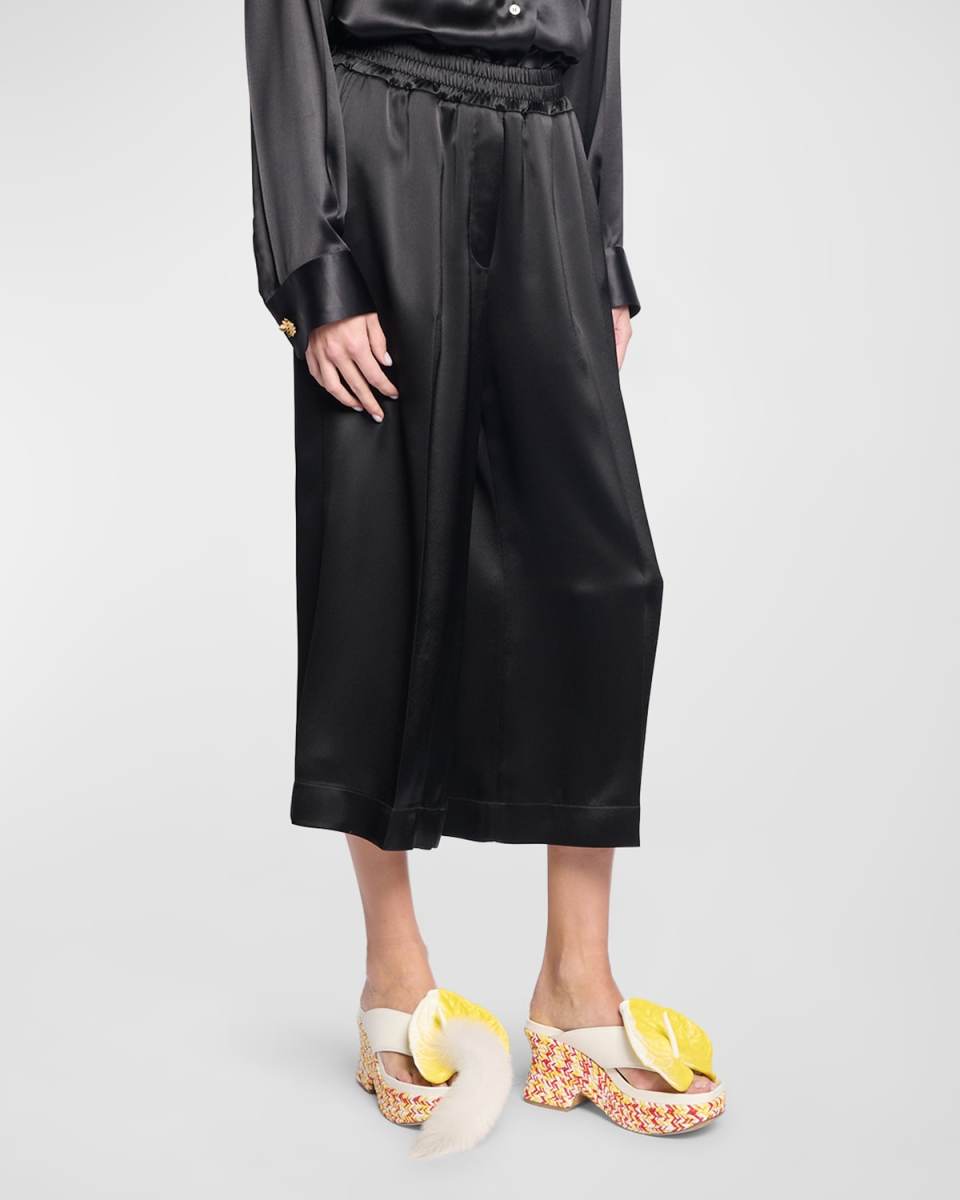 High-Rise Satin Wide-Leg Crop Pull-On Trousers