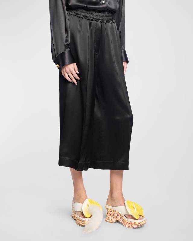 High-Rise Satin Wide-Leg Crop Pull-On Trousers