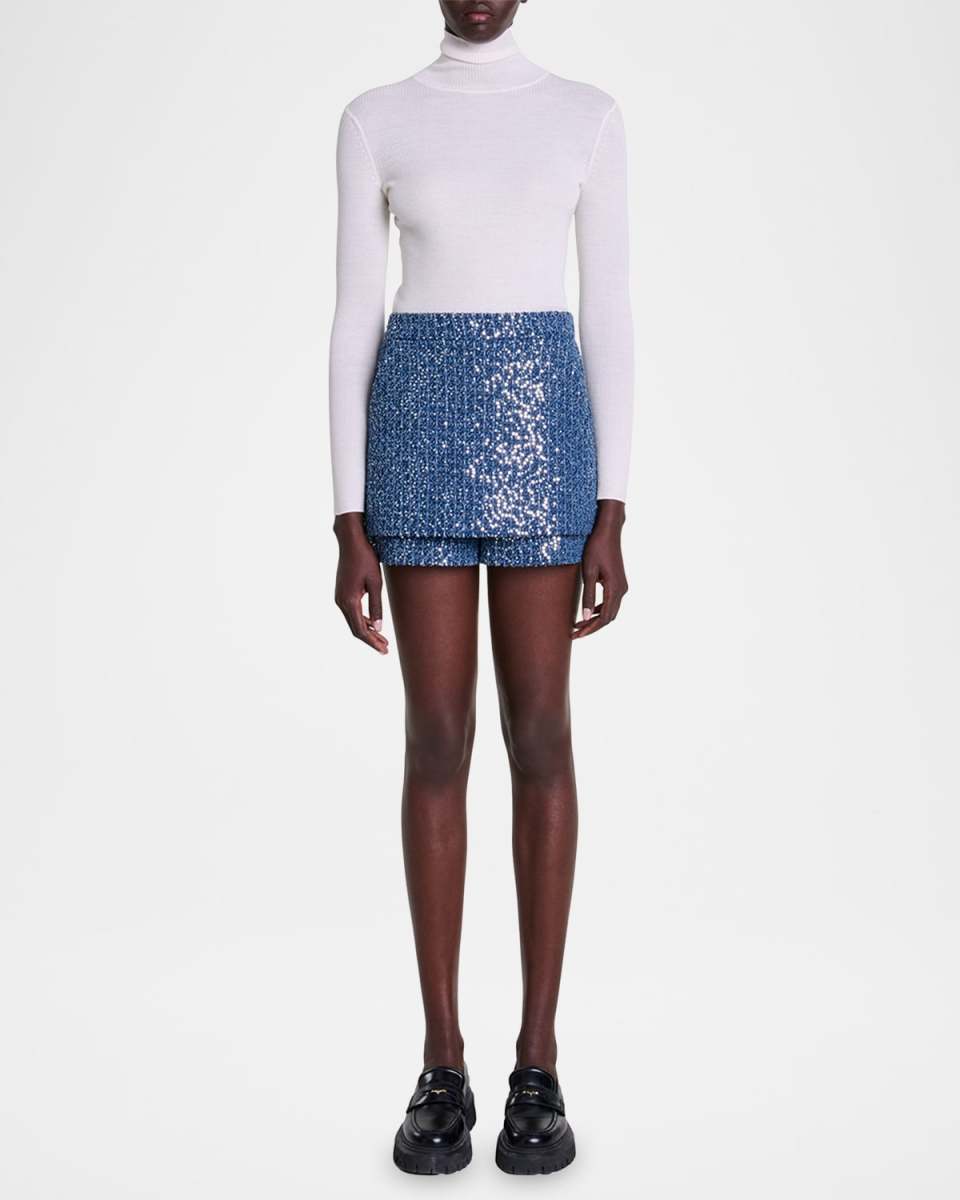 Ialania Sequined Tweed-Effect Denim Skort