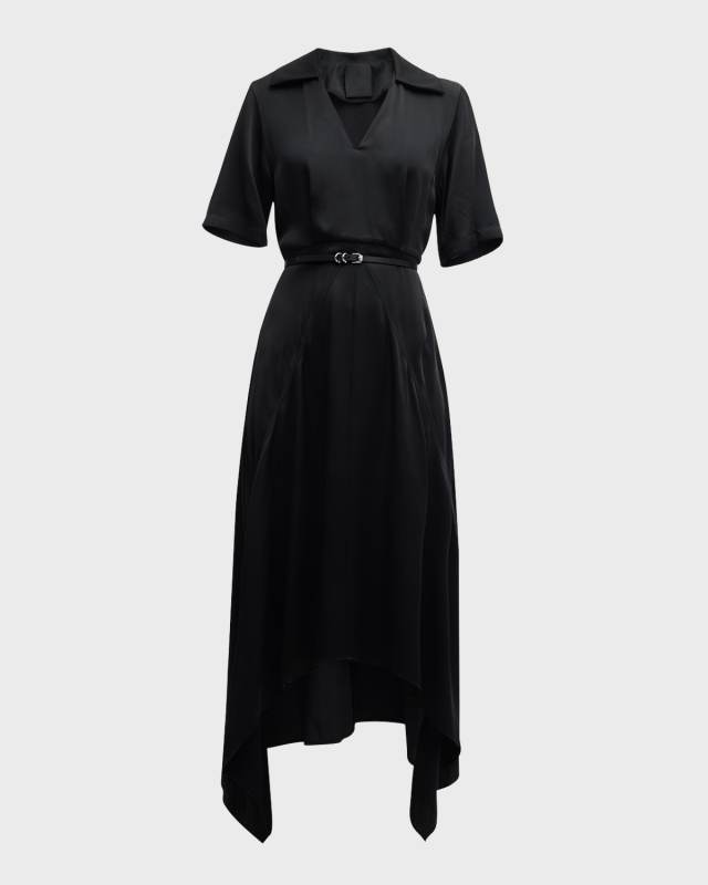 Collared Short-Sleeve Midi Dress With Voyou Belt
