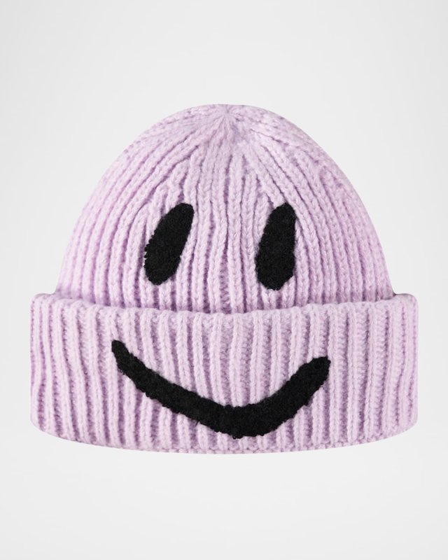 Girl's Kim Ribbed Smiley Face Beanie