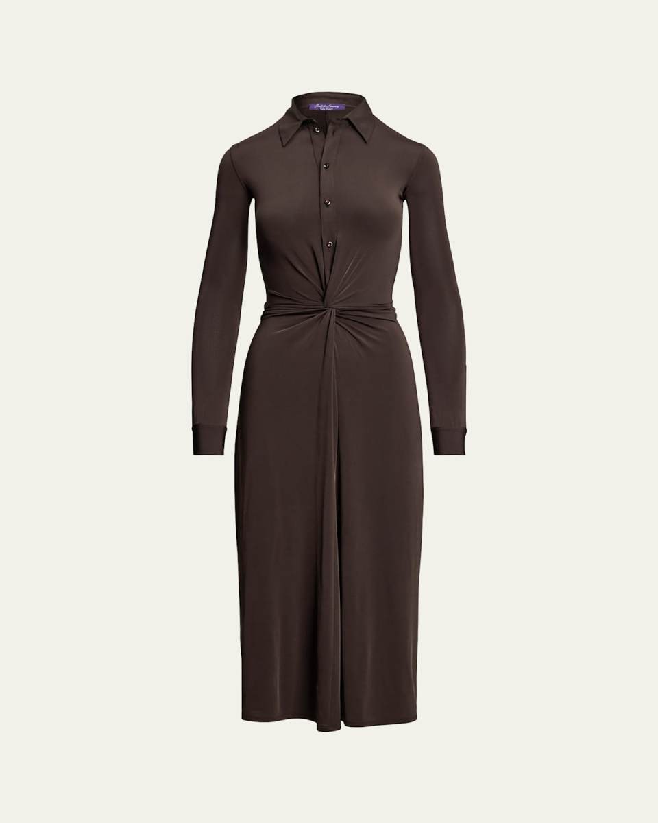Twist-Front Midi Shirt Dress