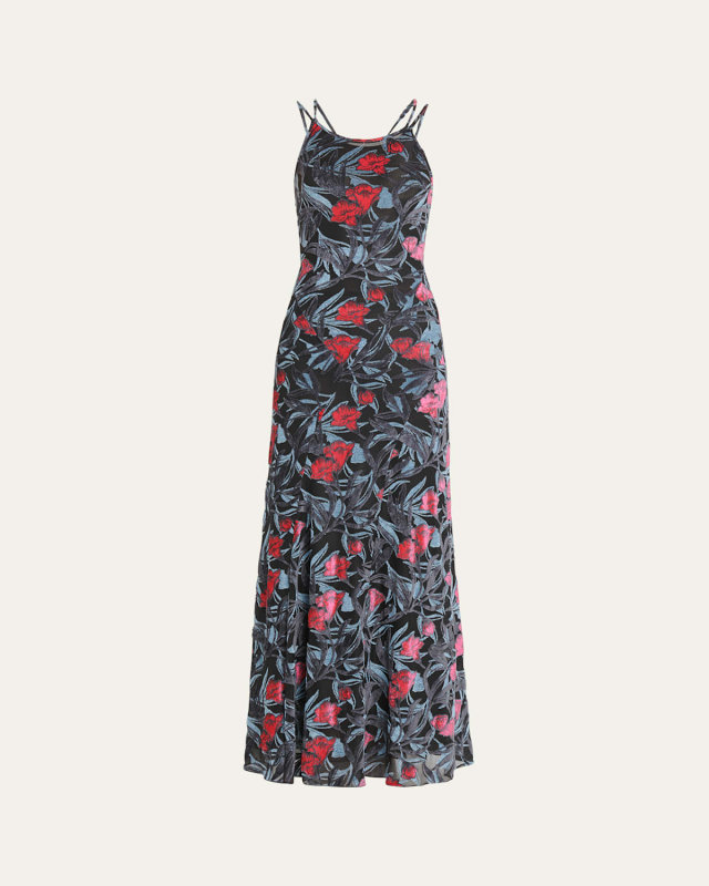 Tulle Jersey Floral Print Maxi Dress