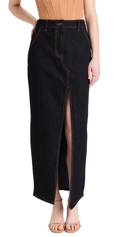 Lioness Barbie Split Midi Skirt Dark Denim