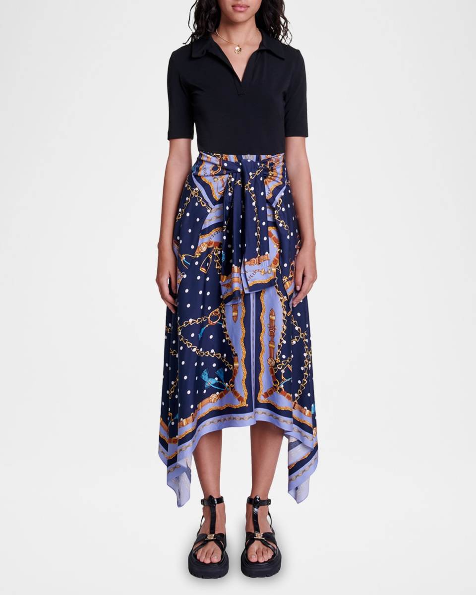 Raprichaine Mixed-Media Handkerchief Midi Dress