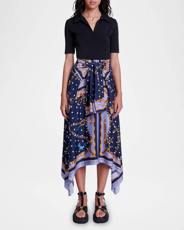Raprichaine Mixed-Media Handkerchief Midi Dress