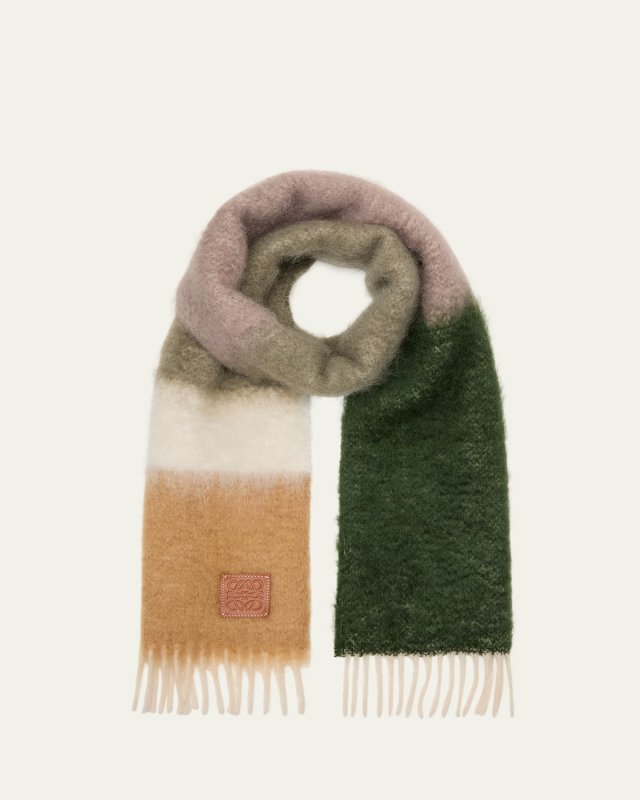 Color-Block Stripe Wool & Mohair Scarf