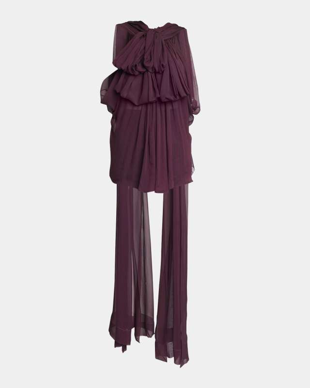 Halter Blouse with Tied Bow Neck and Train