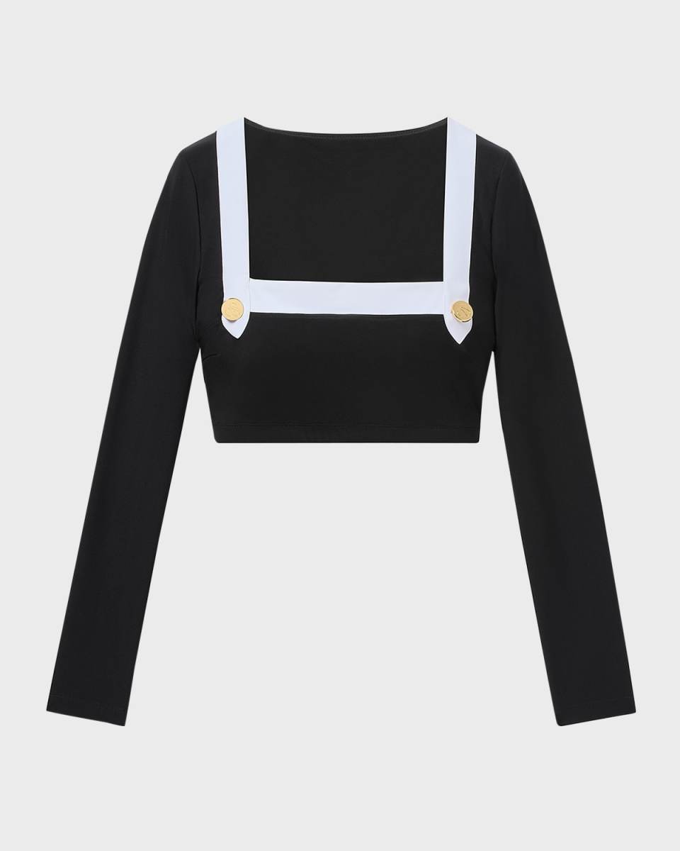 Dreamsculpt Long-Sleeve Cropped Rashguard Swim Top