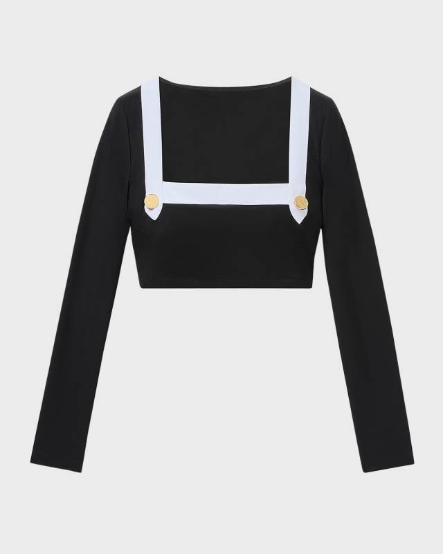 Dreamsculpt Long-Sleeve Cropped Rashguard Swim Top