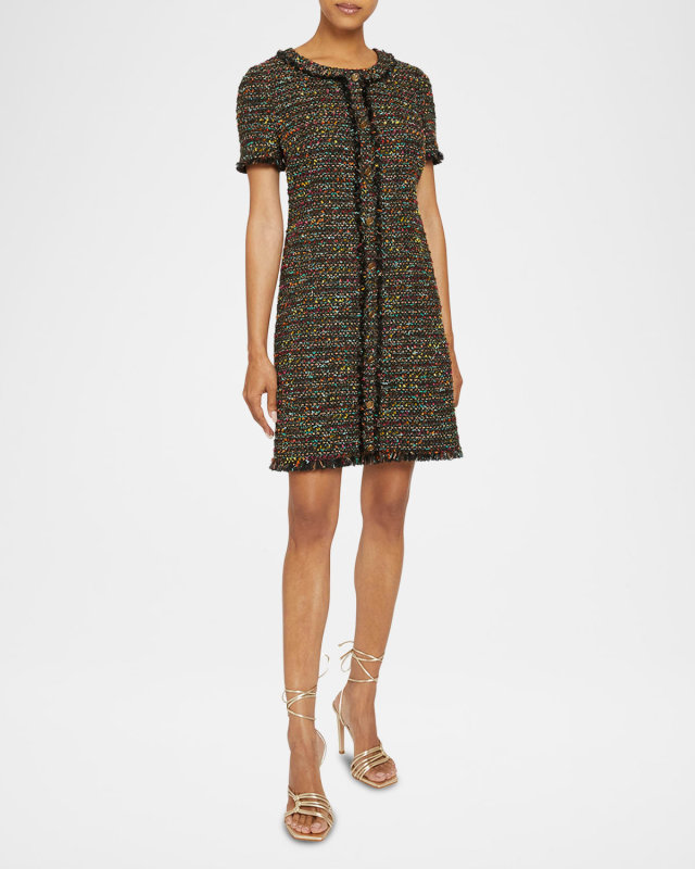 Shae Fringe-Trim Tweed Mini Dress