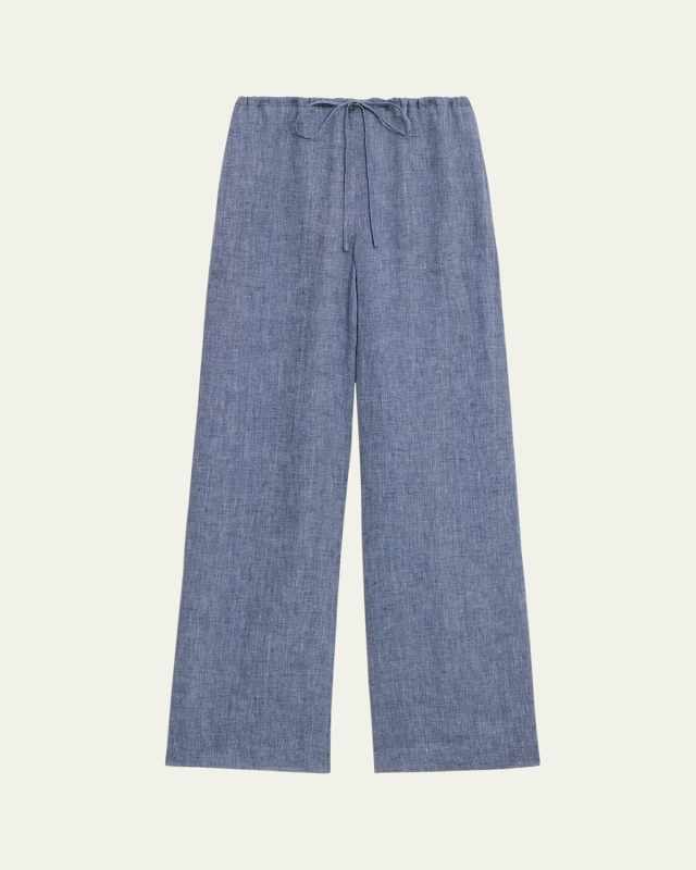 Draped Hemp Drawstring Wide-Leg Pants