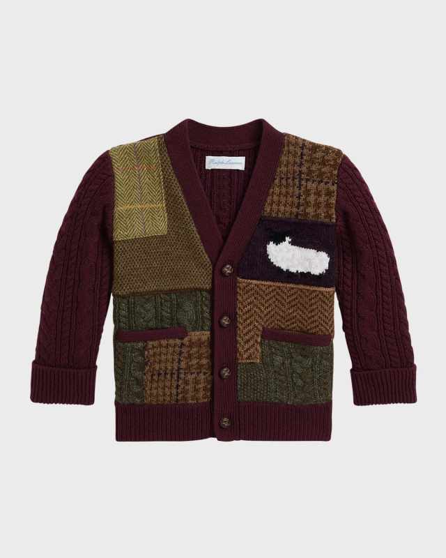 Boy's Cardigan W/ Multicolor Patchwork, Size 3M-24