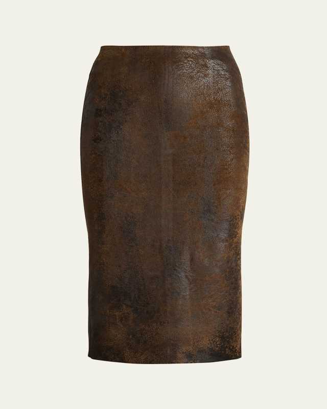 Novah Printed Flocked Denim Pencil Skirt