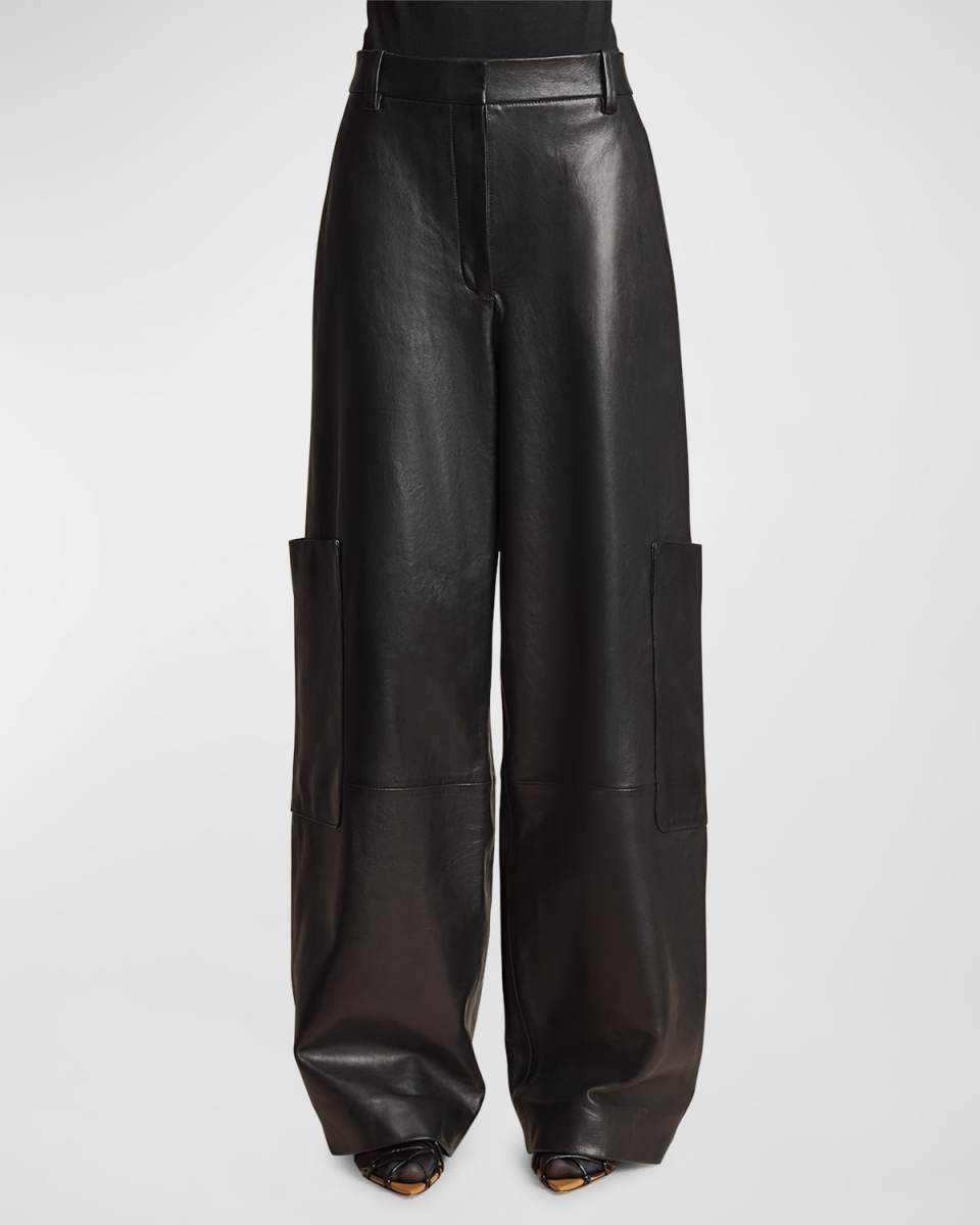 Caiton Leather Wide-Leg Cargo Pants