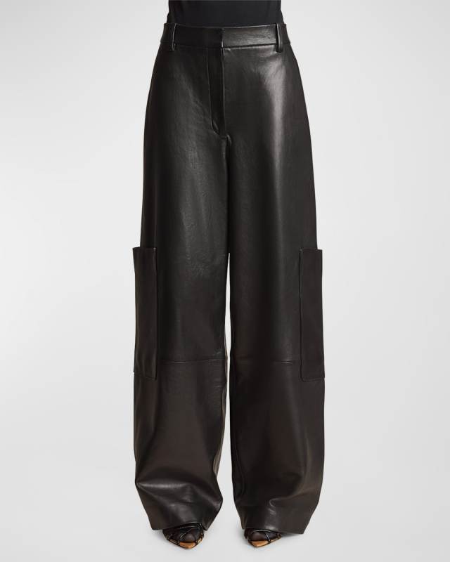 Caiton Leather Wide-Leg Cargo Pants