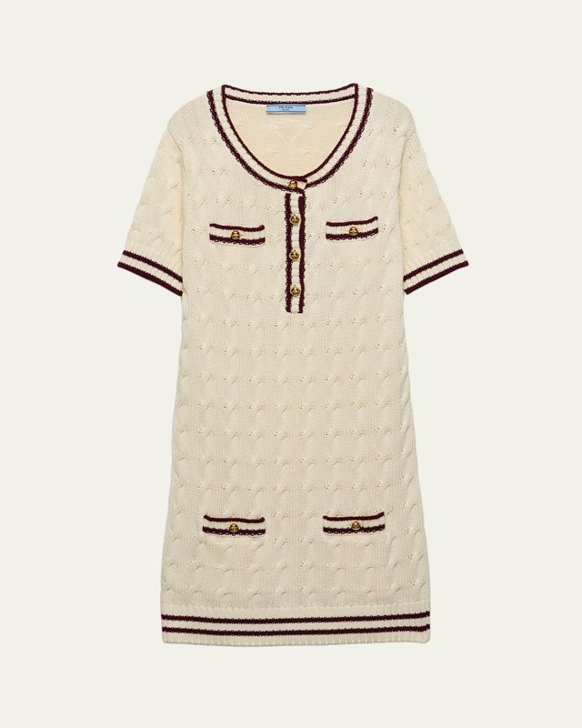 Cable Cotton Midi Dress with Contrast Trim
