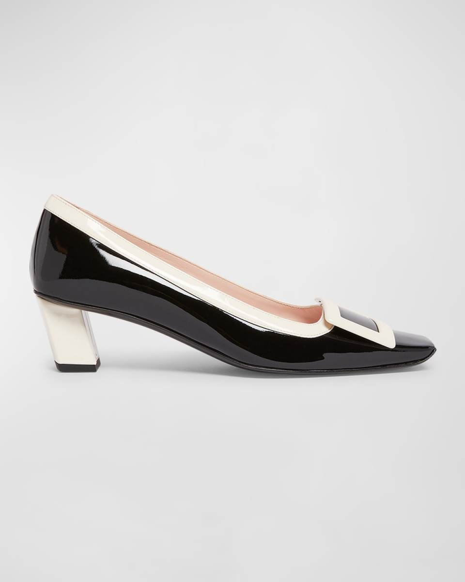 Belle Vivier Bicolor Patent Buckle Pumps