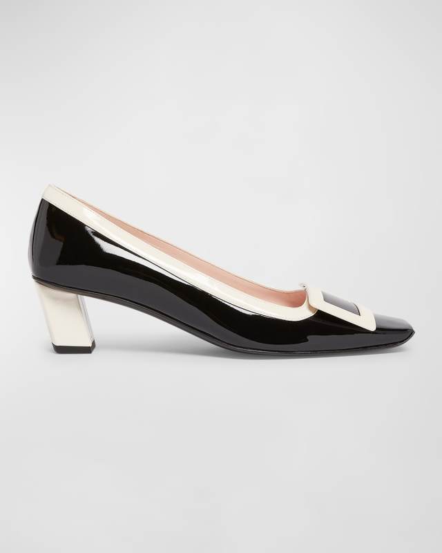 Belle Vivier Bicolor Patent Buckle Pumps