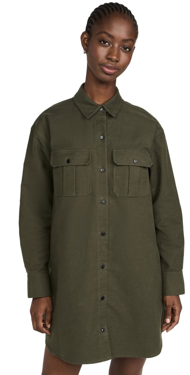 Theory Oversized Military Shirt Dress Hunter Green