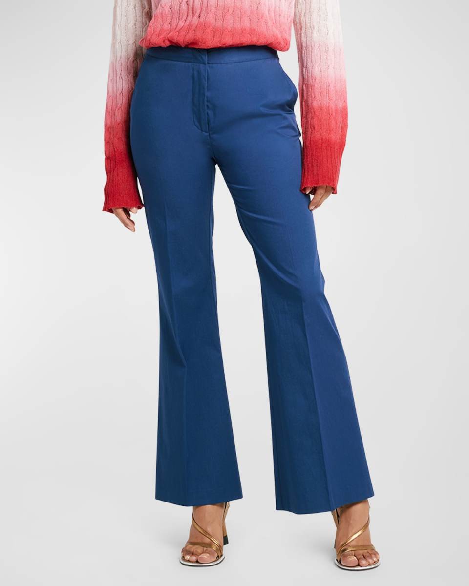 Mid-Rise Stretch Cotton Kick-Flare Ankle Trousers