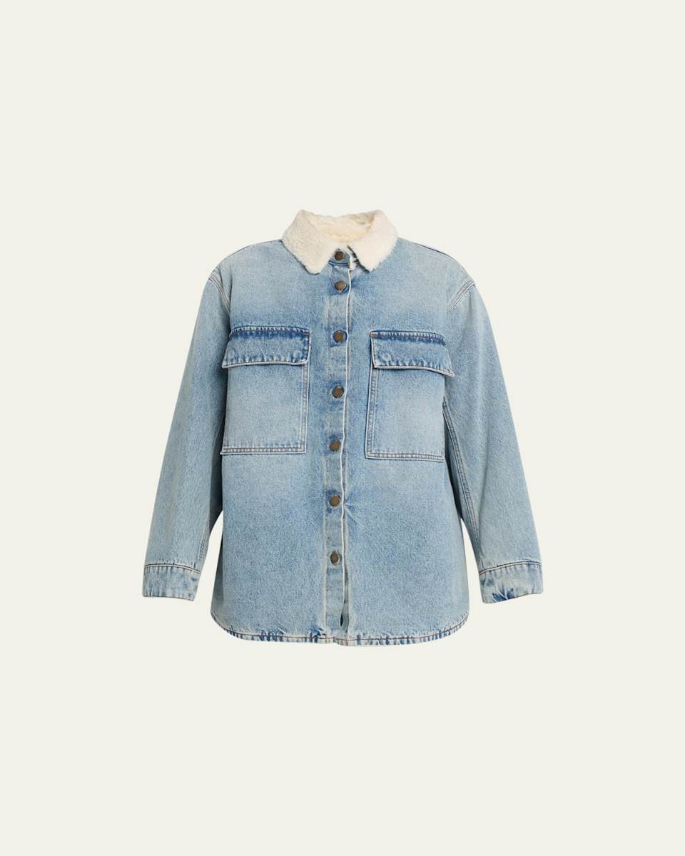 Julie Oversized Denim Shearling Shirt Jacket