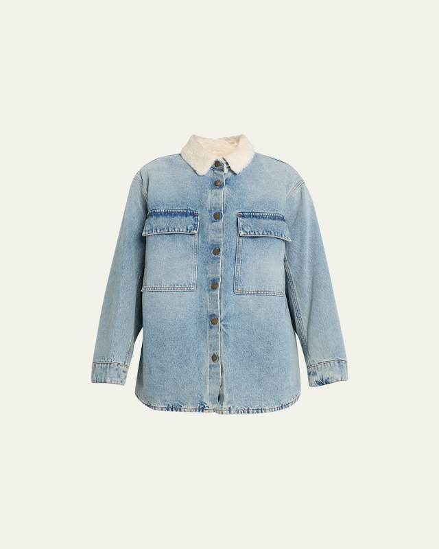 Julie Oversized Denim Shearling Shirt Jacket