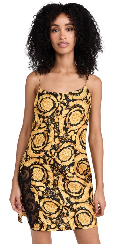 Versace Twill Silk Slip DressB000-Black+Gold