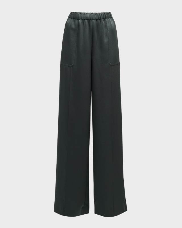 Shiny Zip-Trim Wide-Leg Pull-On Pants