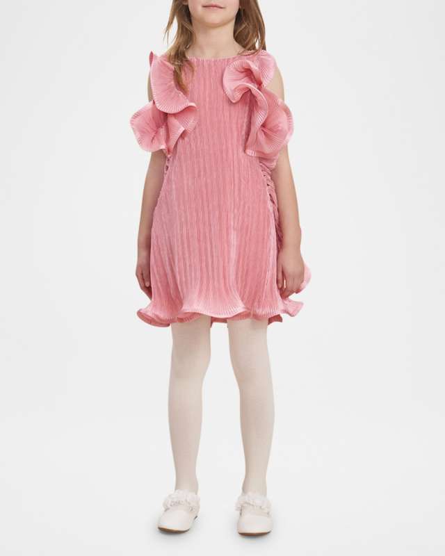 Girl's Violetta Structured Plisse Dress, Size 4-12