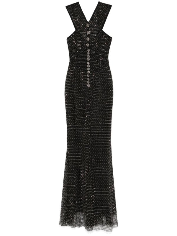 rhinestone-embellished mesh midi dress