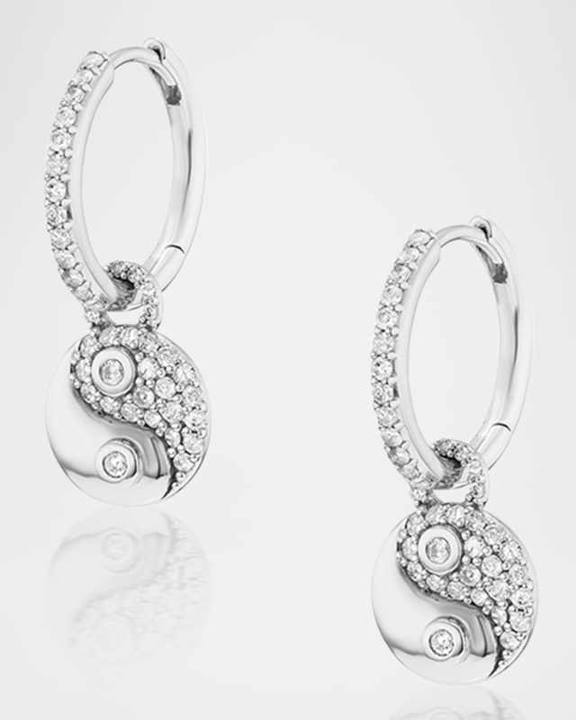 Sterling Silver Yin-Yang Diamond Huggie Earrings