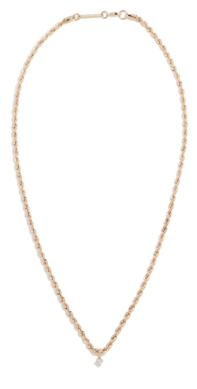 Zoe Chicco 14k Medium Rope Chain Necklace with Dangling Prong Diamond Gold