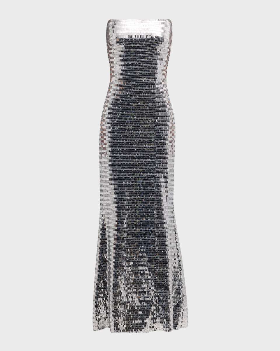 Sculpty Strapless Sequined Dress