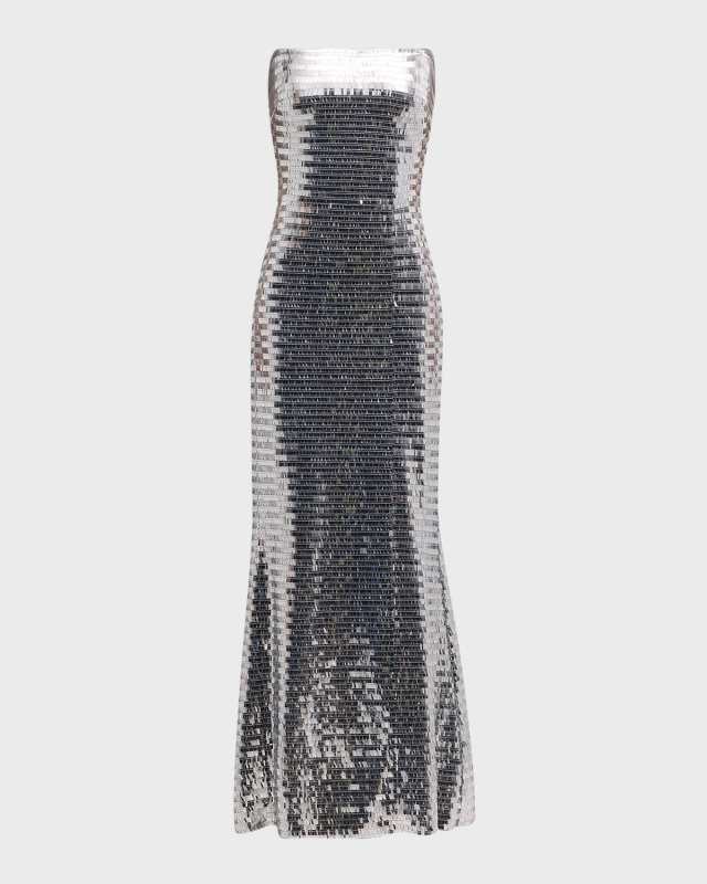 Sculpty Strapless Sequined Dress